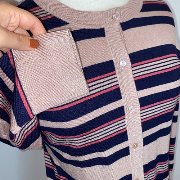 HALOGEN small Petite Pink Navy knit button cardigan Striped pattern 3/4 sleeves - Picture 3 of 7